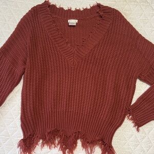Main Strip V-Neck Sweater - Rust